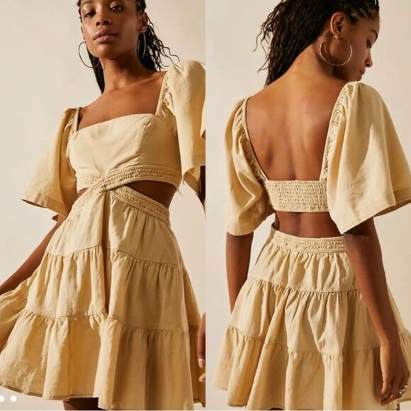 Free People Dresses & Skirts - New free people endless summer cross of sunlight tan cut out sleeved mini dress